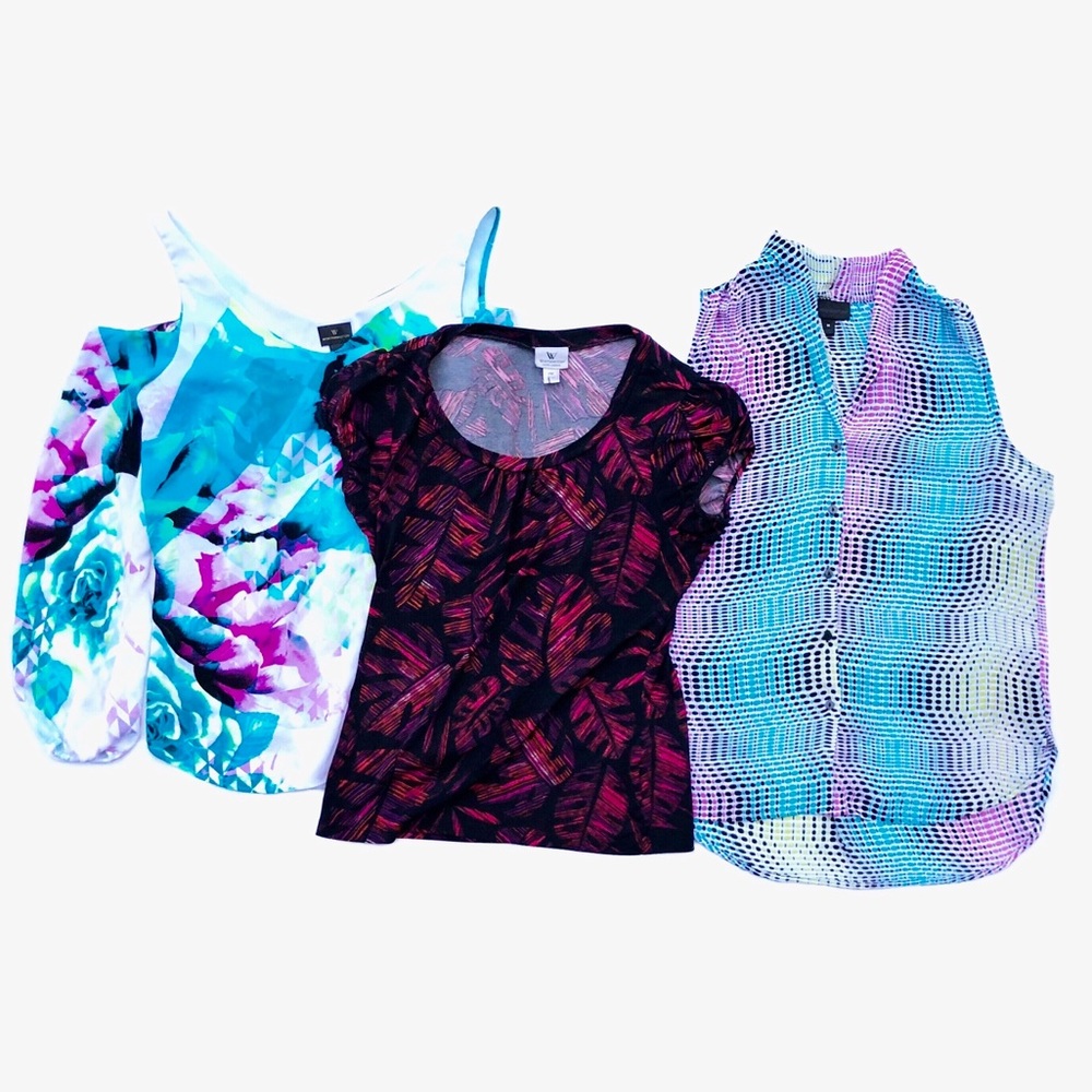 Three Worthington Colorful Lightweight Blouses Casual Tops Comfy Shirts EUC M
